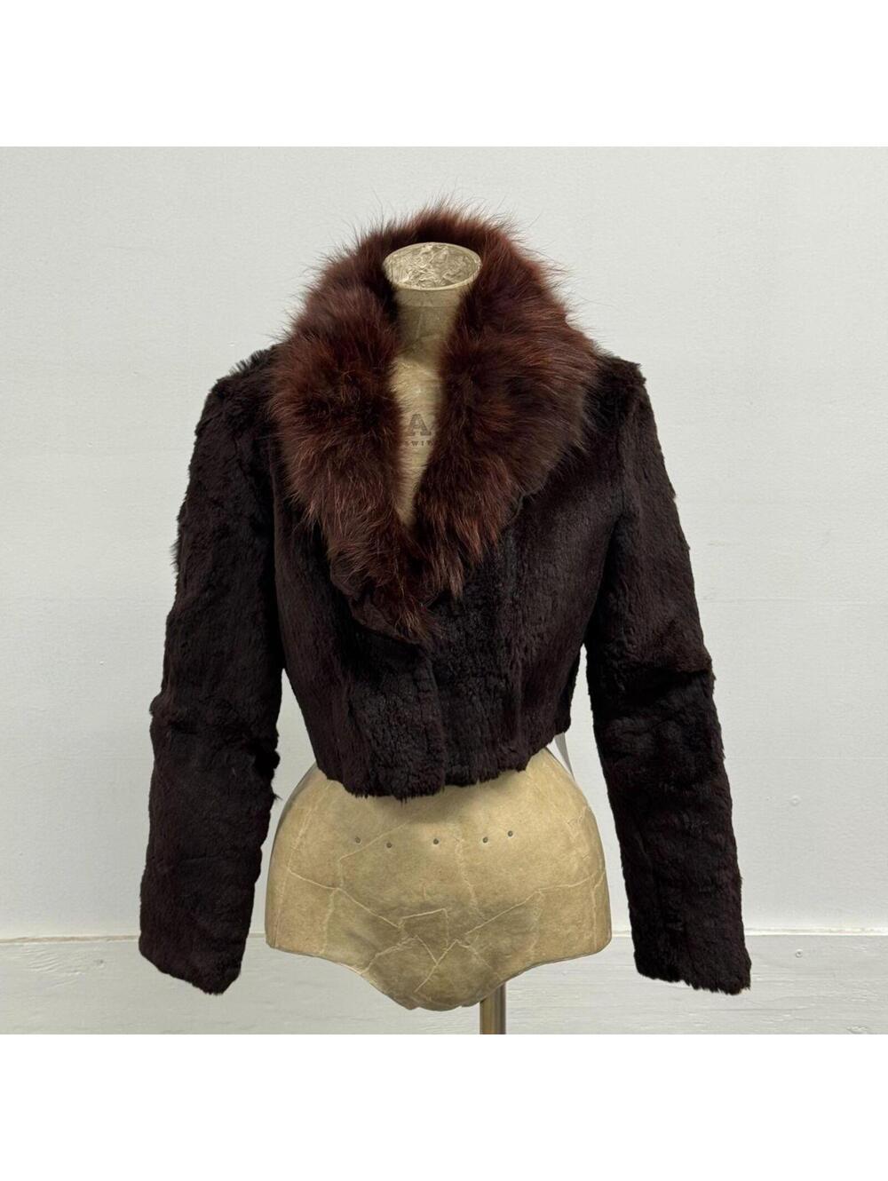 Vintage Y2K Cropped Espresso Brown Rabbit & Fox Fur Bolero